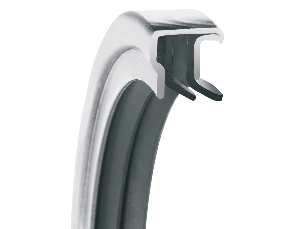 PS-SEAL® Rotary Shaft Seal, Dual Tandem Lips, GYLON® Black Lip Material, 1.4401/316 Case Material, FKM Static Seal Material, 1.125 Inch Shaft Size X 1.875 Inch Bore Size X 0.375 Inch Width, 0.197 Inch Preload