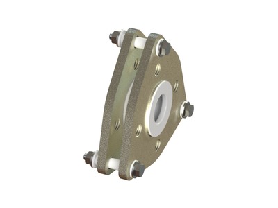 SURE-LINK® Pipe Expansion Joint, PTFE Tube Material, PTFE Cover Material, PTFE Body Material, 3.000 inch Inside Diameter, 2.250 inch Face-to-Face Length, 2 Convolutions, Fixed Metal Flanges, Holes for Following Flange Standard(s): ASME Class 125/150 A; Previously Style 214