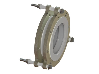 SURE-LINK® Pipe Expansion Joint, PTFE Tube Material, PTFE Cover Material, PTFE Body Material, 4.000 inch Inside Diameter, 2.625 inch Face-to-Face Length, 2 Convolutions, Fixed Metal Flanges, Holes for Following Flange Standard(s): ASME Class 125/150 A; Previously Style 214