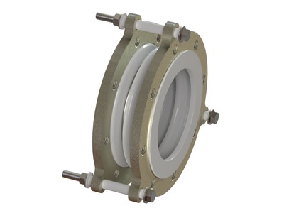 SURE-LINK® Pipe Expansion Joint, PTFE Tube Material, PTFE Cover Material, PTFE Body Material, 4.000 inch Inside Diameter, 3.625 inch Face-to-Face Length, 3 Convolutions, Fixed Metal Flanges, Holes for Following Flange Standard(s): ASME Class 125/150 A; Previously Style 215
