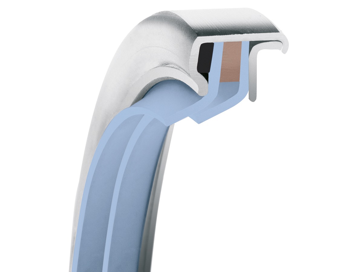 PS-SEAL® Rotary Shaft Seal, Dual Tandem Reverse Lips, GYLON Blue Lip Material, 1.4571/316Ti Case Material, FKM Static Seal Material, 1.969 Inch Shaft Size X 2.756 Inch Bore Size X 0.394 Inch Width, 0.197 Inch Preload