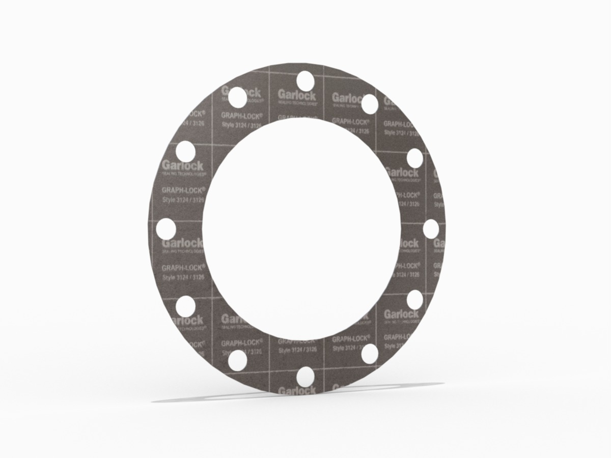 GRAPH-LOCK® Style 3124/3126 Full Face Gasket, Graphite, 10 Inch ASME B16.5 Class 150, 0.125 Inch Thick, 12 Bolt Holes