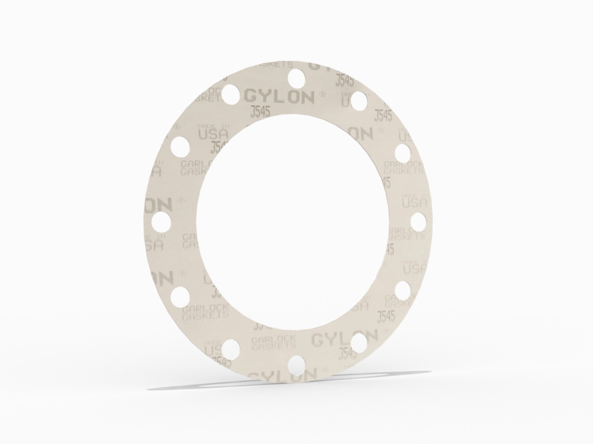 GYLON® Style 3545 Full Face Gasket, Microcellular PTFE with Rigid PTFE Core, 10 Inch ASME B16.5 Class 150, 0.125 Inch Thick, 12 Bolt Holes