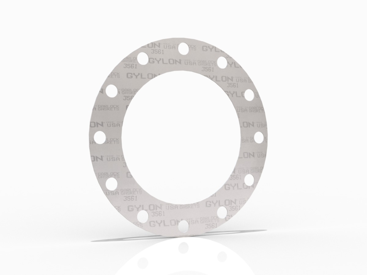 GYLON® Style 3561 Full Face Gasket, PTFE with Barium Sulfate and Perforated 316L SS Insert, 10 Inch ASME B16.5 Class 150, 0.063 Inch Thick, 12 Bolt Holes