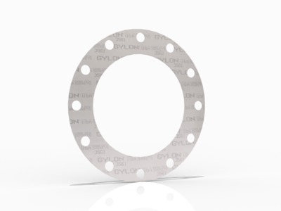 GYLON® Style 3561 Full Face Gasket, PTFE with Barium Sulfate and Perforated 316L SS Insert, 8 Inch ASME B16.5 Class 300, 0.063 Inch Thick, 12 Bolt Holes