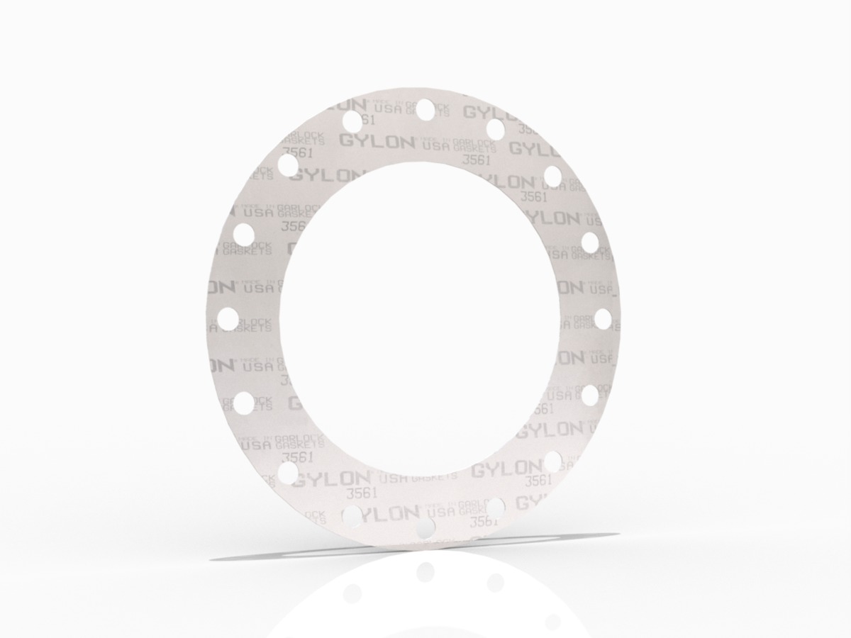 GYLON® Style 3561 Full Face Gasket, PTFE with Barium Sulfate and Perforated 316L SS Insert, 10 Inch ASME B16.5 Class 300, 0.125 Inch Thick, 16 Bolt Holes